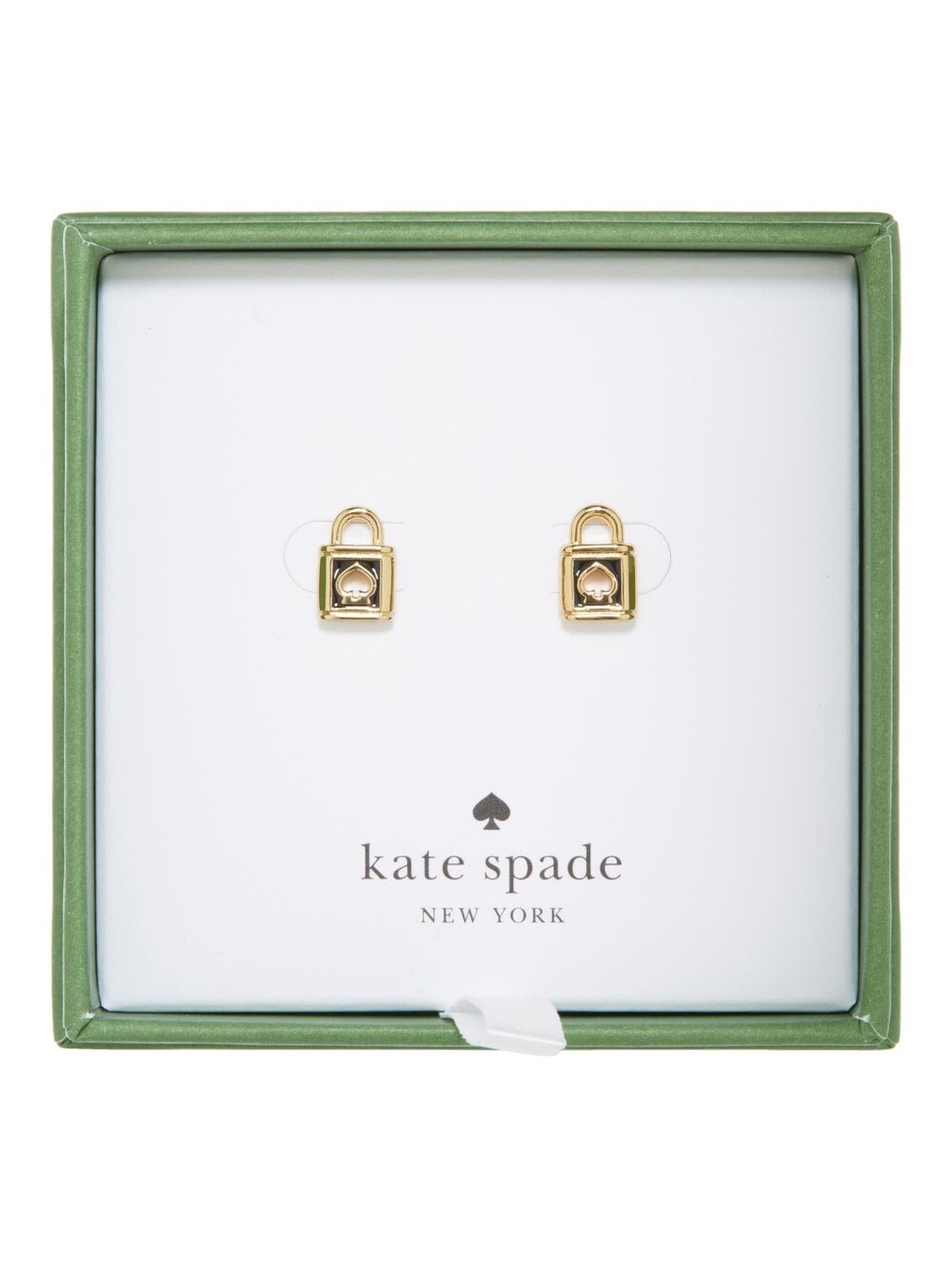 Kate Spade Gold & Black Mini Padlock and Spade Stud Earrings NWT